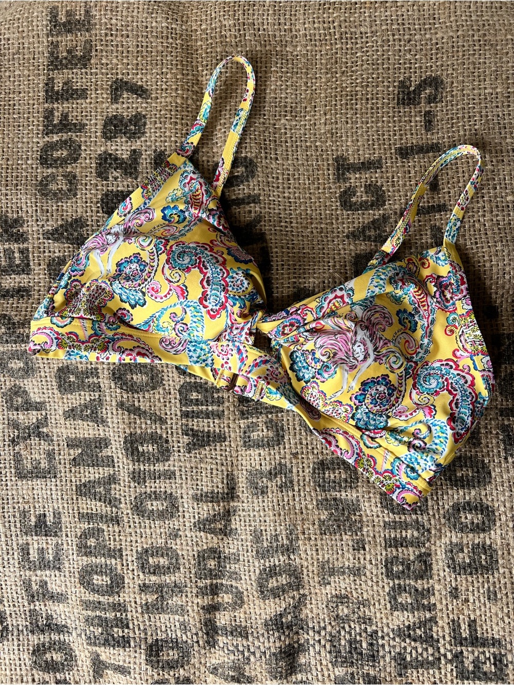 Anthropologie Yellow Paisley Print Bikini Top